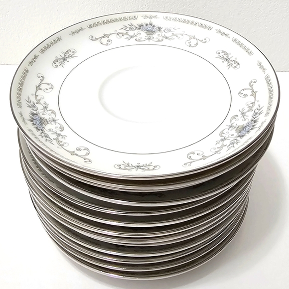 Diane by Fine China of Japan Blue Flower Scrolls - Saucers Set of 13 - Picture 7 of 10